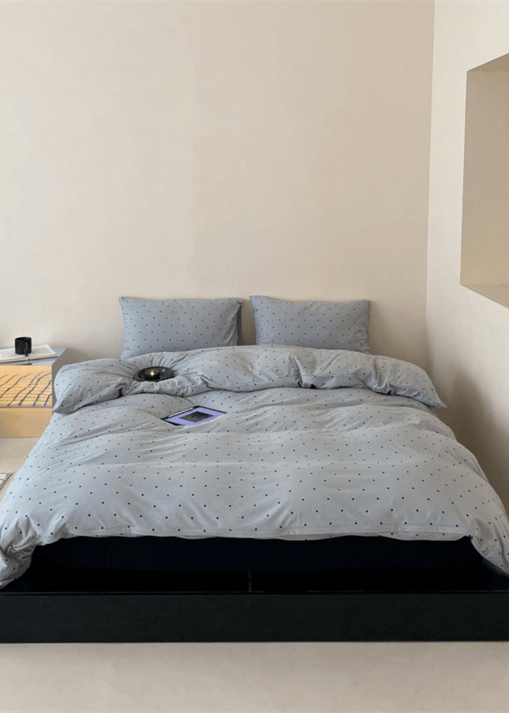 Mini Polka Dot Jersey Knit Bedding Set / White