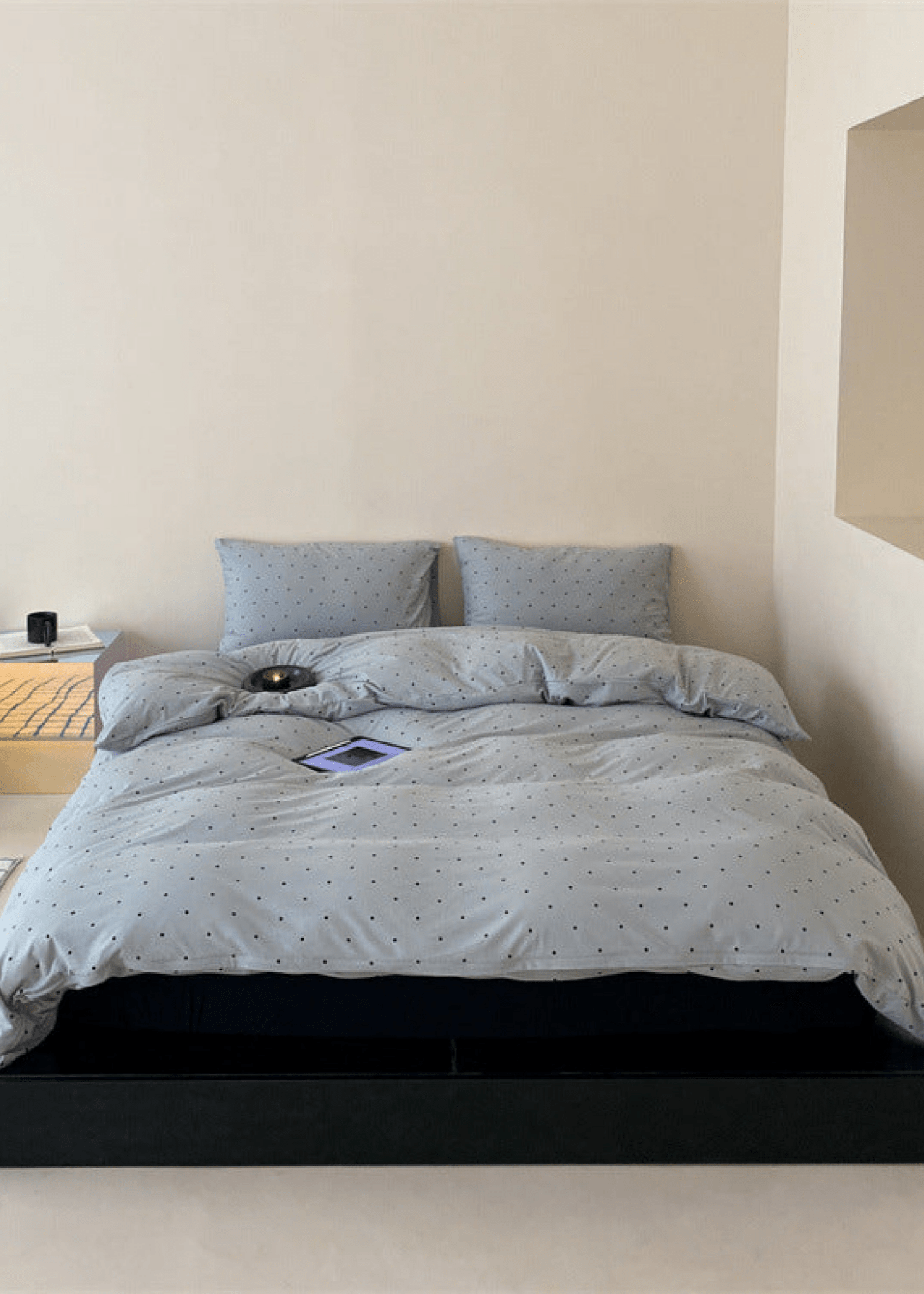 Mini Polka Dot Jersey Knit Bedding Set / White