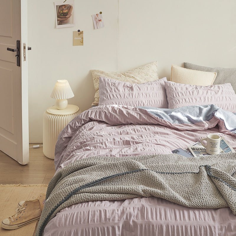 Minimal Bubble Textured Bedding Set / Beige