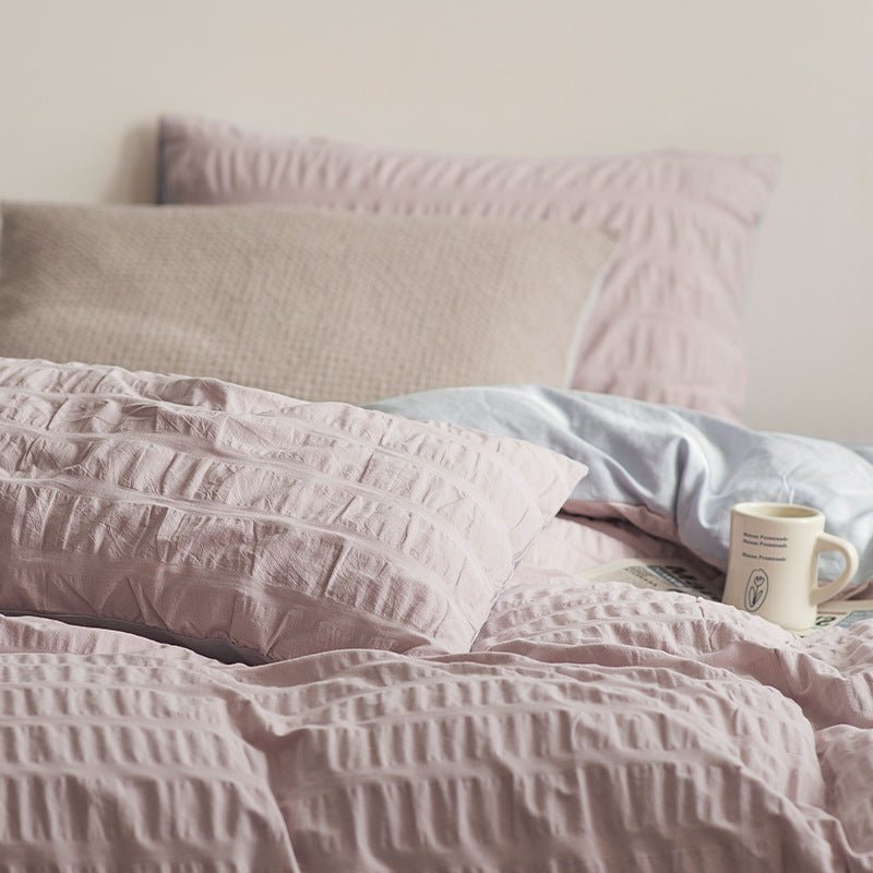 Minimal Bubble Textured Bedding Set / Beige