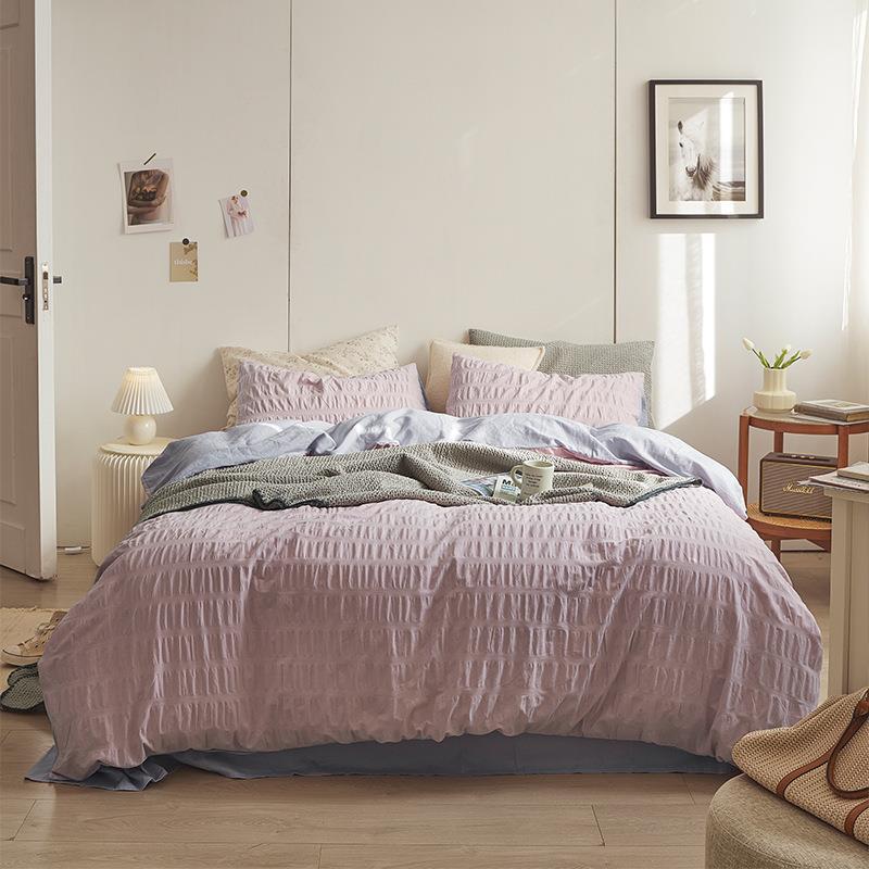 Minimal Bubble Textured Bedding Set / Beige