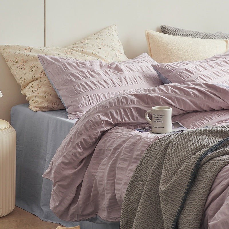 Minimal Bubble Textured Bedding Set / Beige