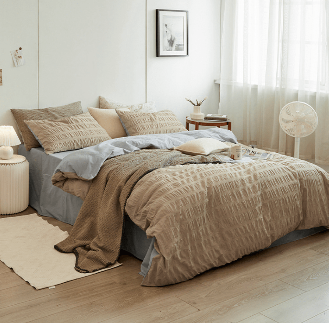 Minimal Bubble Textured Bedding Set / Blue