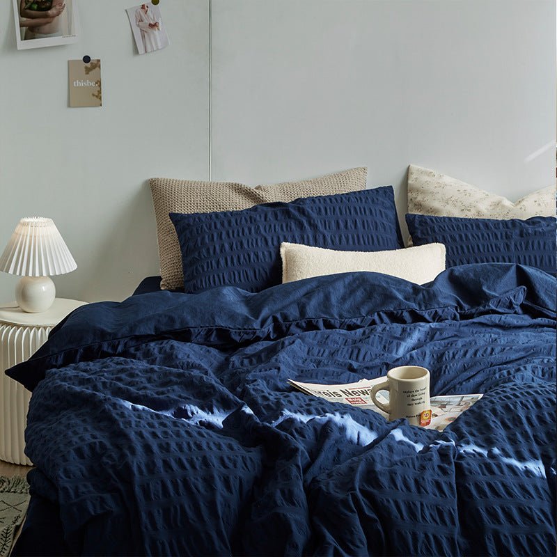 Minimal Bubble Textured Bedding Set / Blue