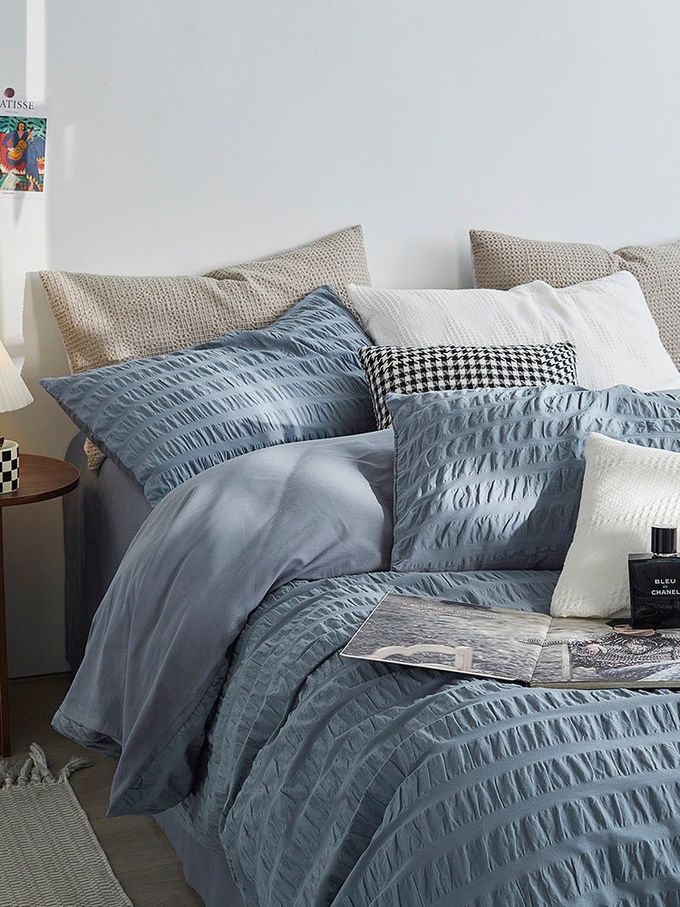 Minimal Bubble Textured Bedding Set / Blue