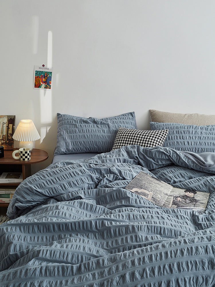 Minimal Bubble Textured Bedding Set / Blue