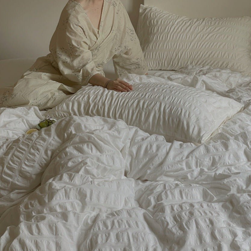 Minimal Bubble Textured Bedding Set / Blue