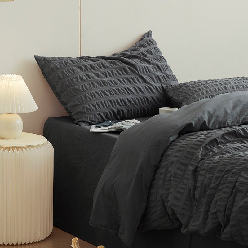 Minimal Bubble Textured Bedding Set / White