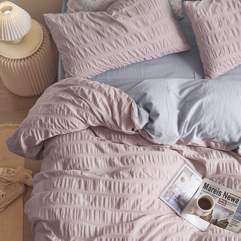 Minimal Bubble Textured Bedding Set / White