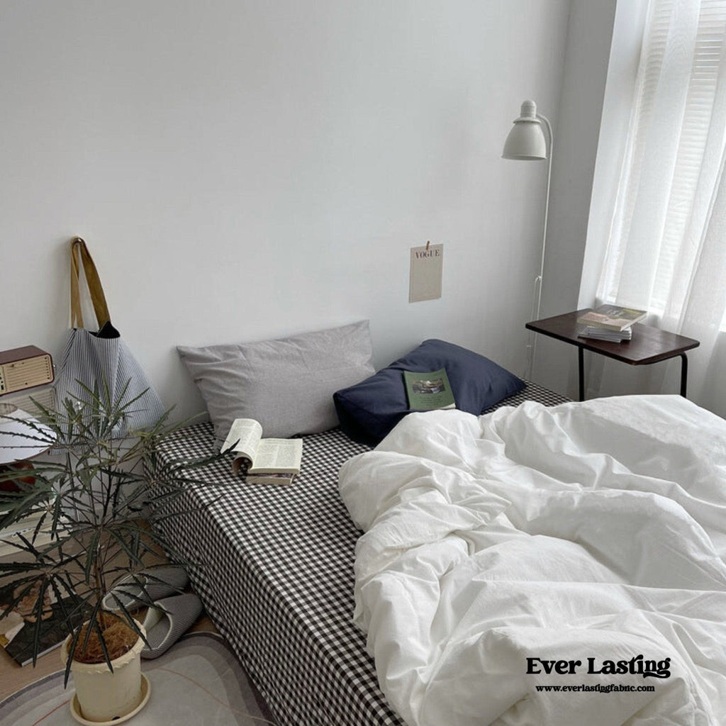 Minimal Mixed Gingham Bedding Set / Blue
