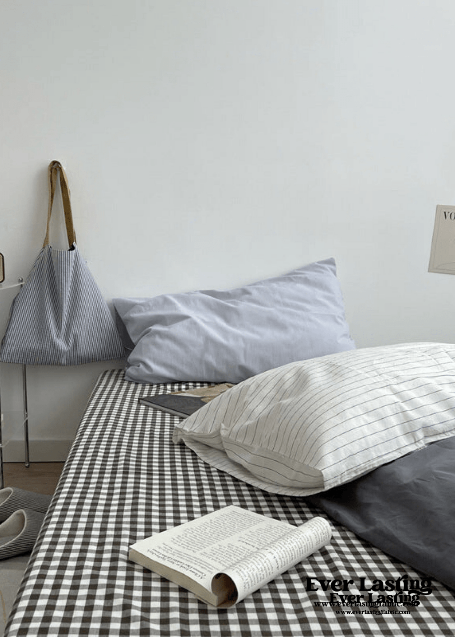 Minimal Mixed Gingham Bedding Set / Blue