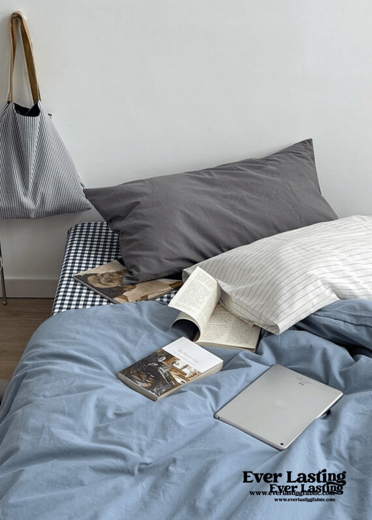 Minimal Mixed Gingham Bedding Set / Gray