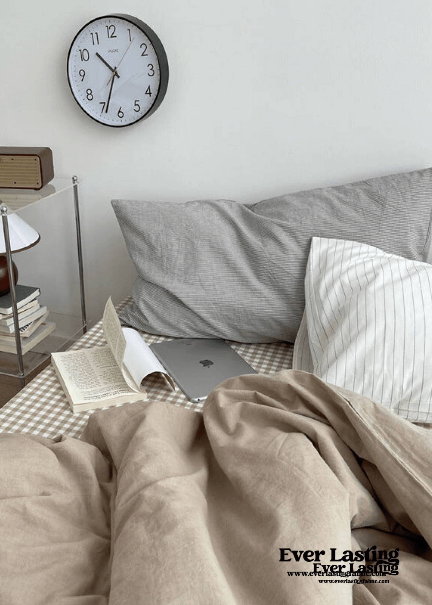Minimal Mixed Gingham Bedding Set / Gray