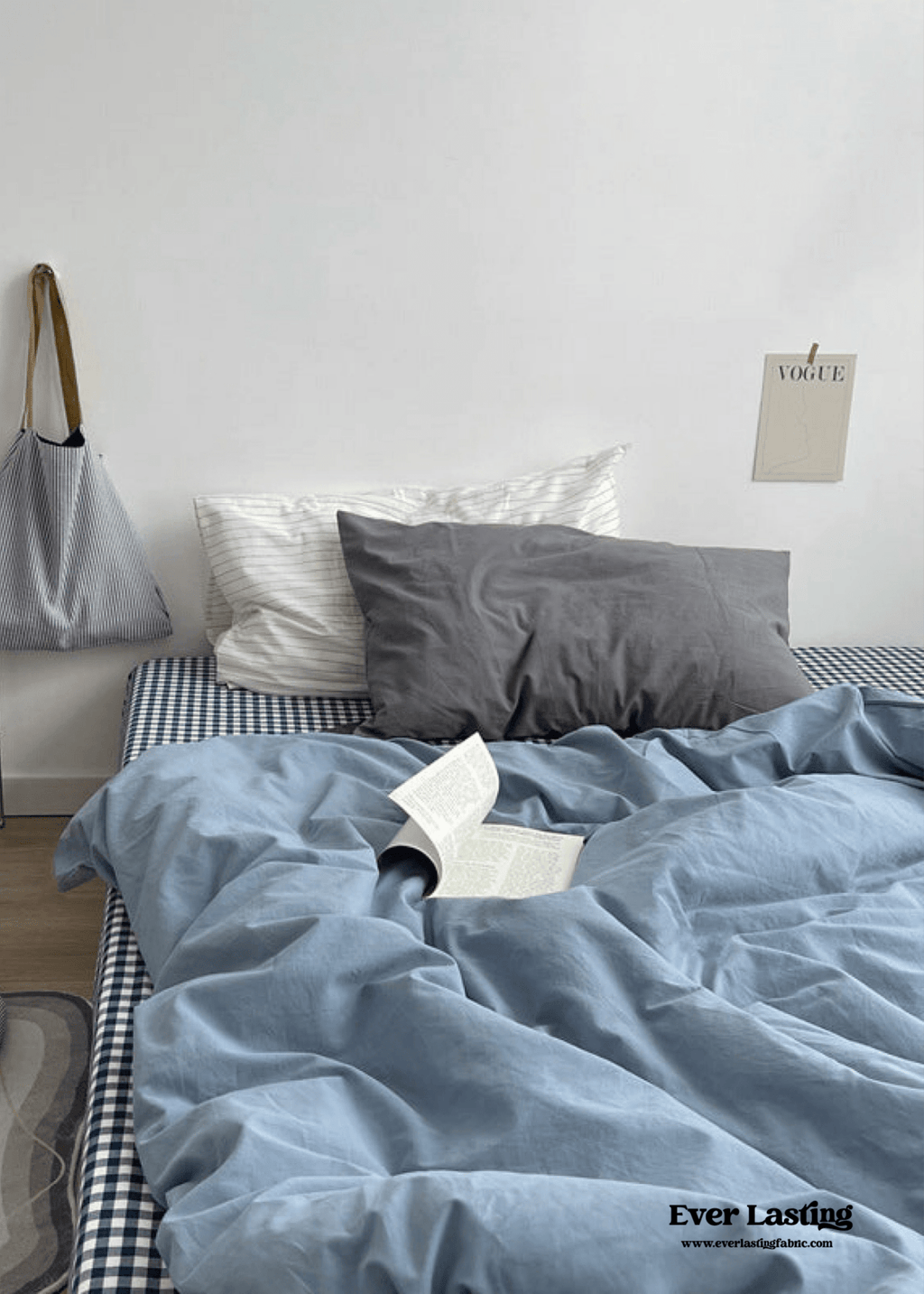 Minimal Mixed Gingham Bedding Set / Gray