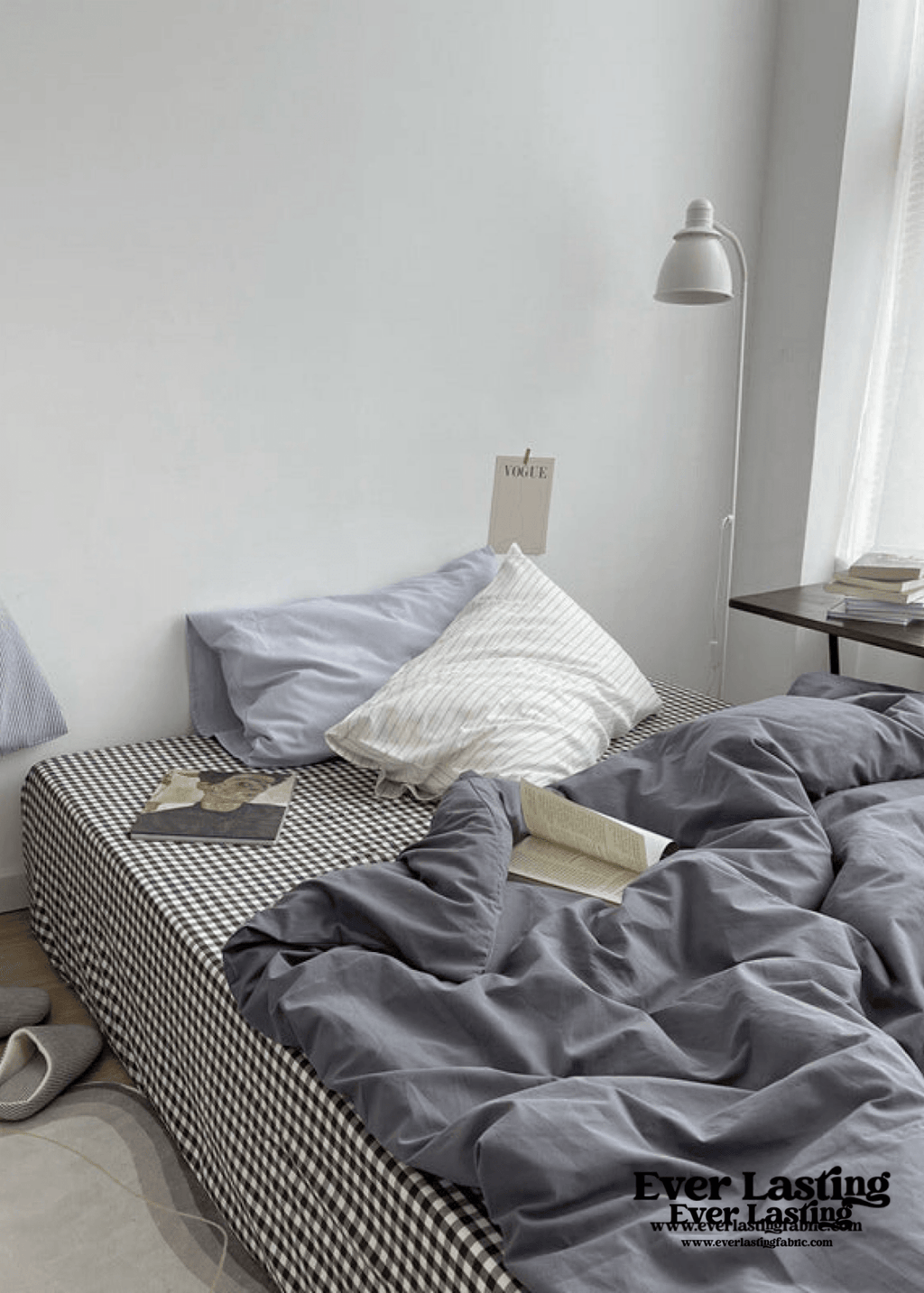 Minimal Mixed Gingham Bedding Set / Gray