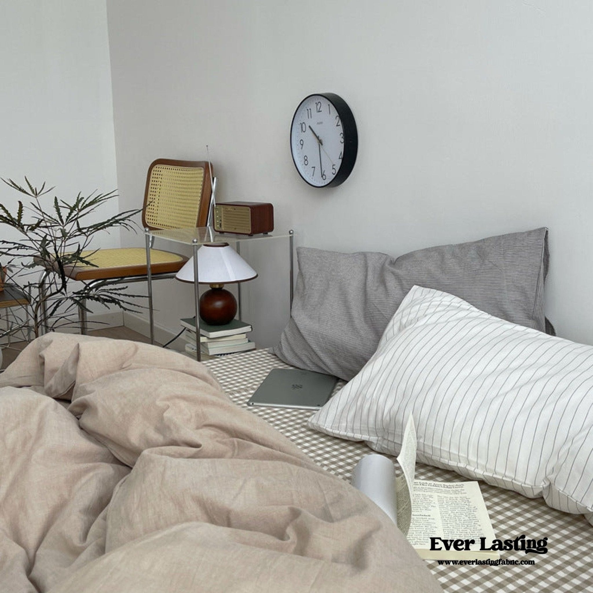 Minimal Mixed Gingham Bedding Set / Gray