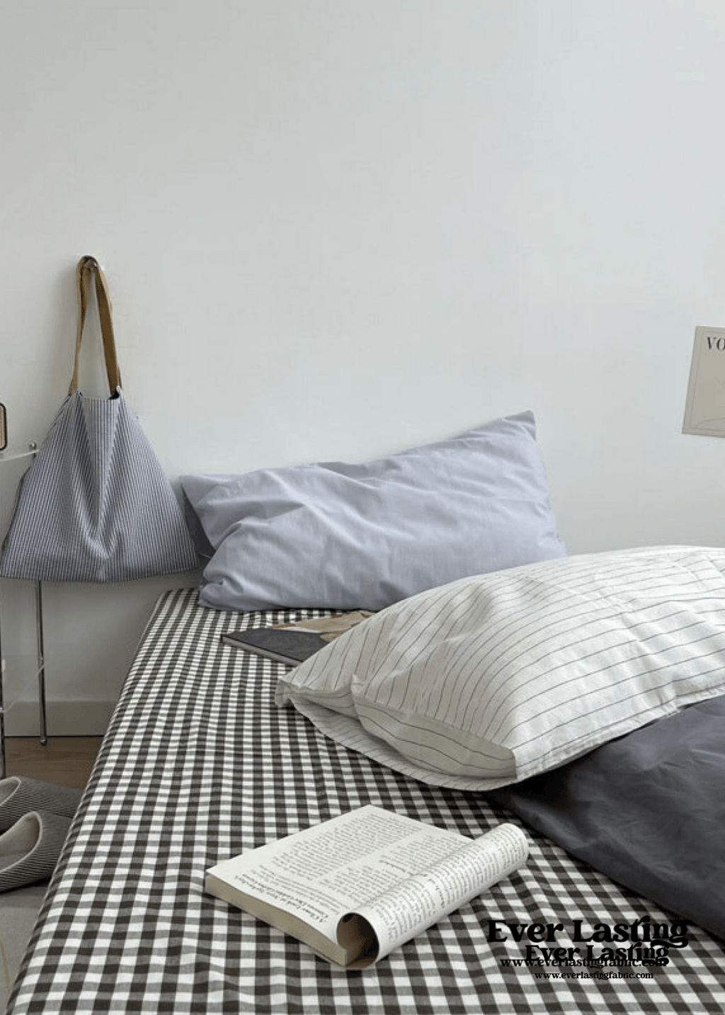 Minimal Mixed Gingham Bedding Set / Gray