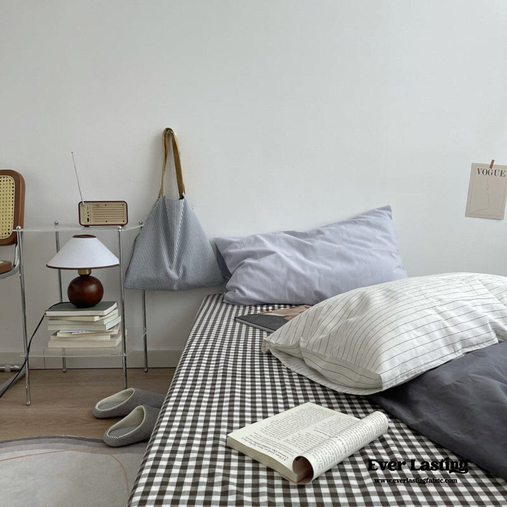 Minimal Mixed Gingham Bedding Set / Gray