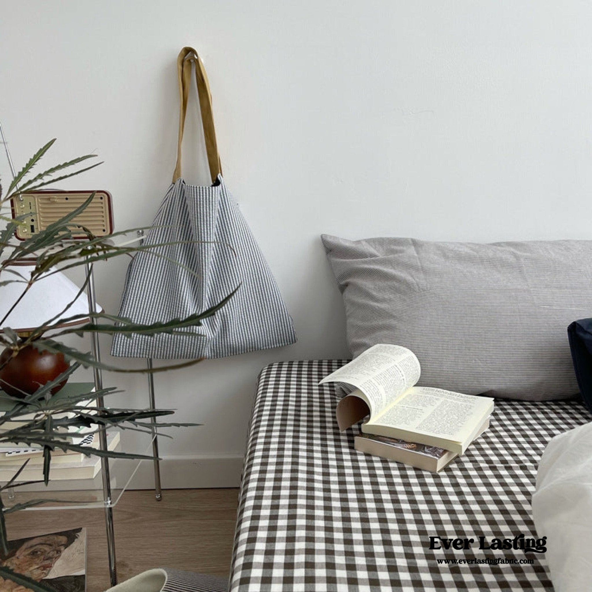 Minimal Mixed Gingham Bedding Set / Gray