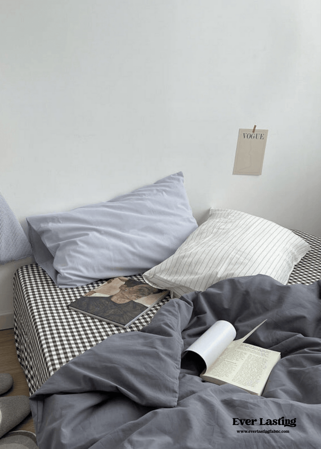 Minimal Mixed Gingham Bedding Set / Gray