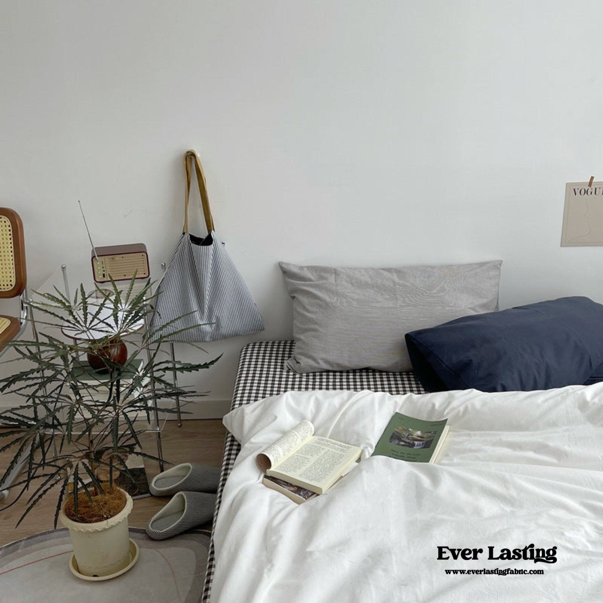 Minimal Mixed Gingham Bedding Set / Gray