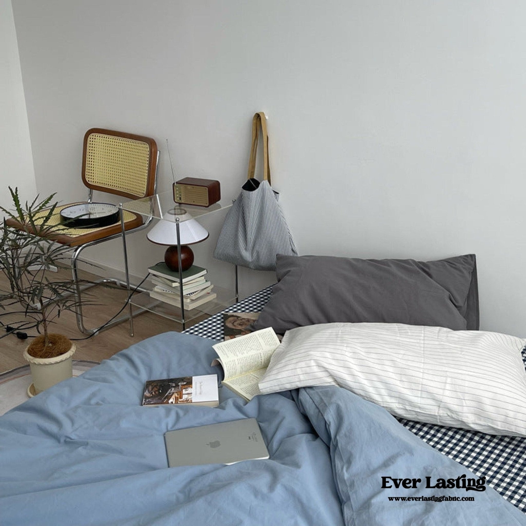 Minimal Mixed Gingham Bedding Set / Gray