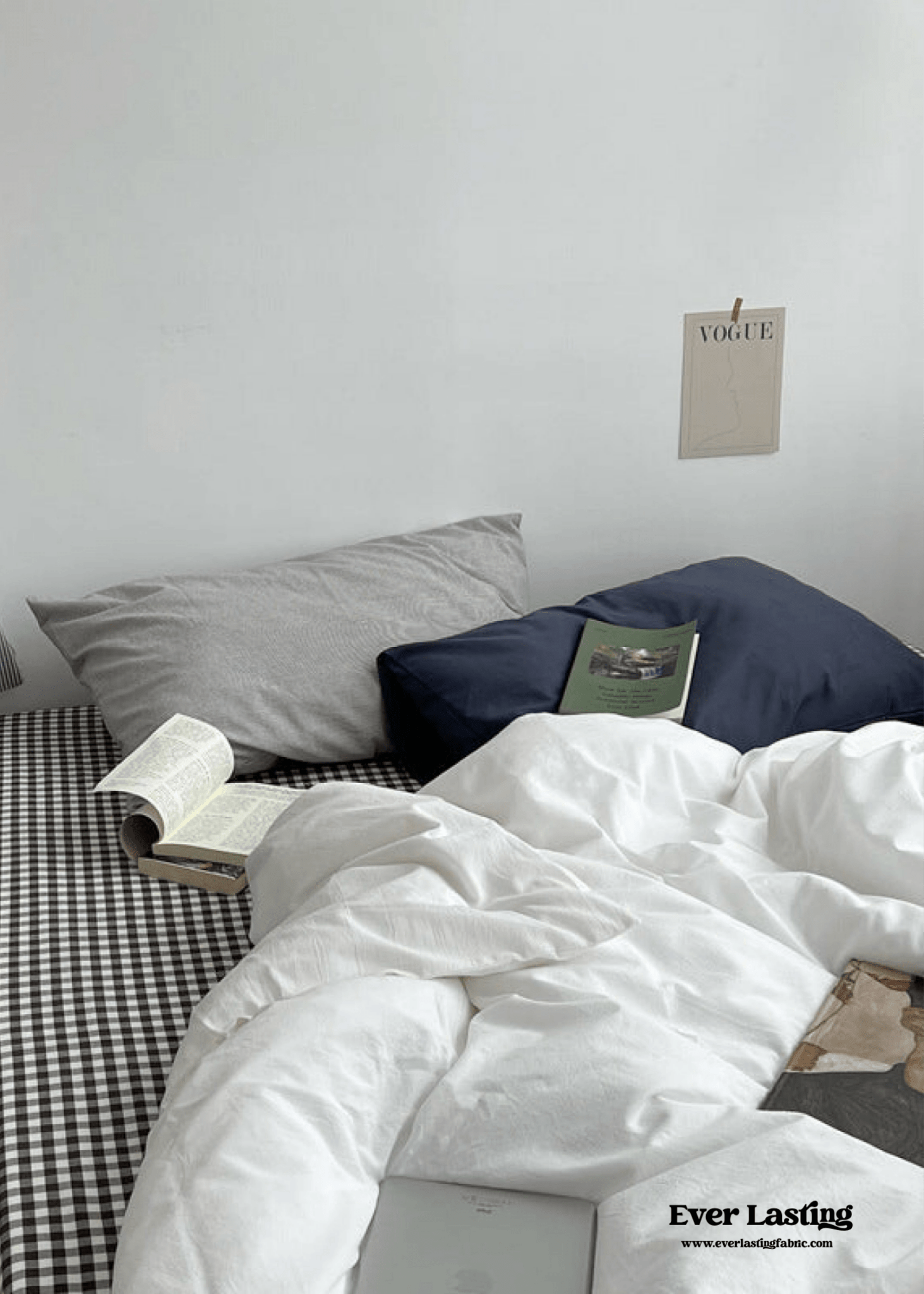 Minimal Mixed Gingham Bedding Set / Gray
