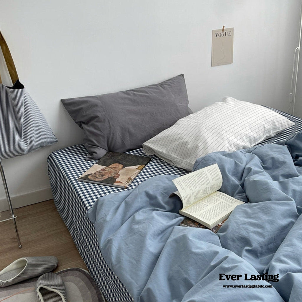 Minimal Mixed Gingham Bedding Set / Gray