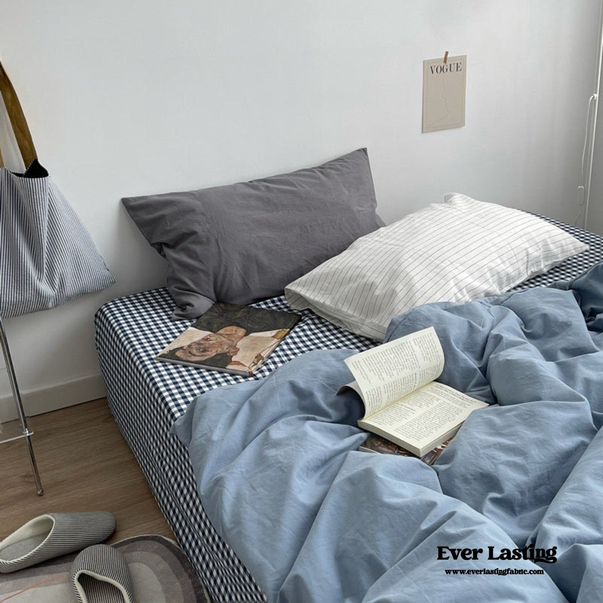 Minimal Mixed Gingham Bedding Set / Gray