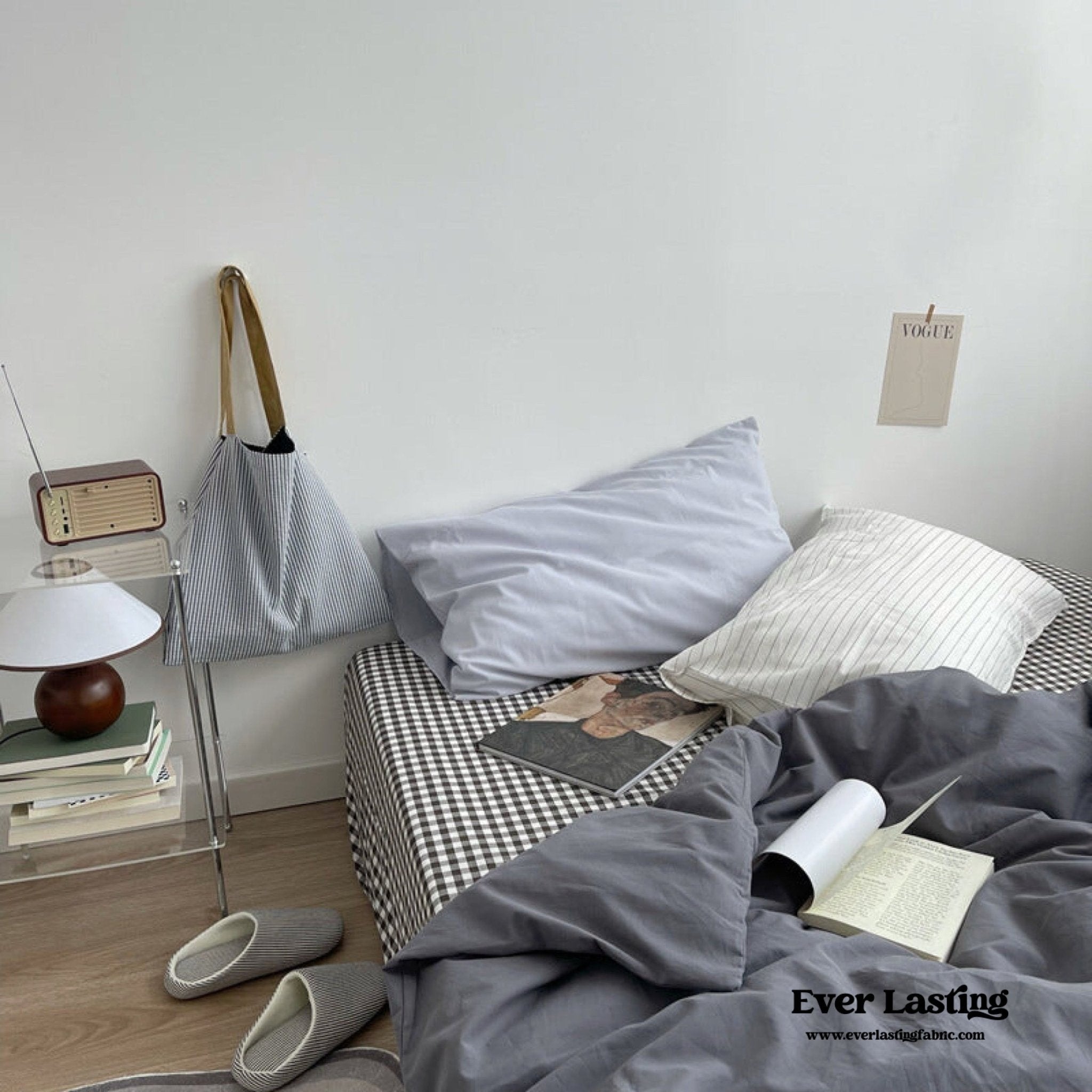 Minimal Mixed Gingham Bedding Set / Gray