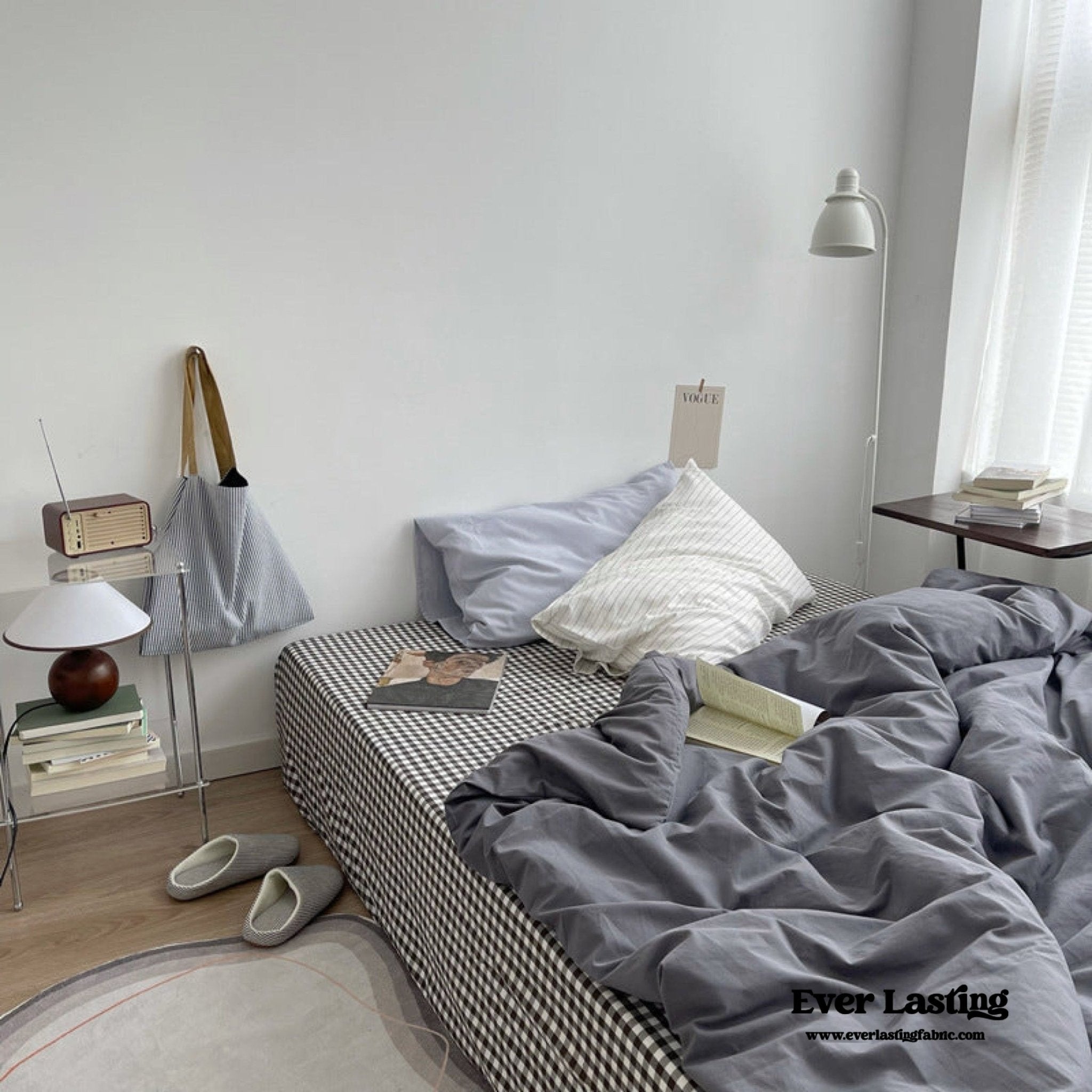 Minimal Mixed Gingham Bedding Set / Gray