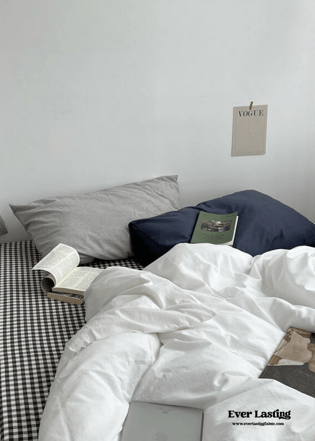 Minimal Mixed Gingham Bedding Set / White