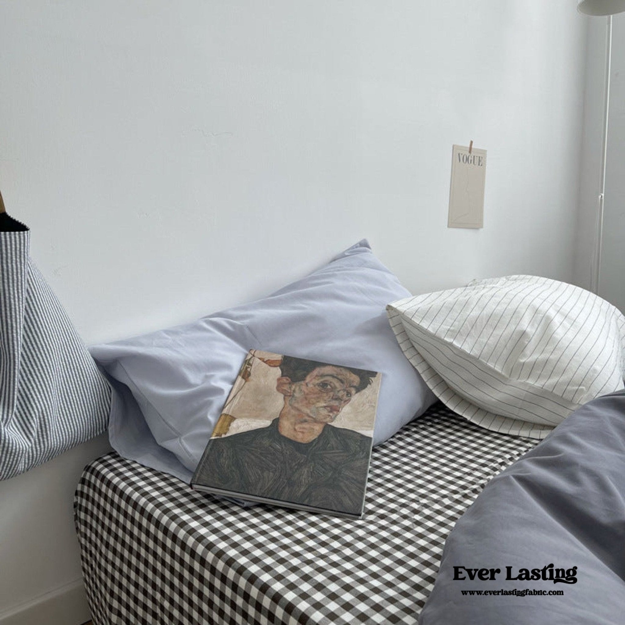Minimal Mixed Gingham Bedding Set / White