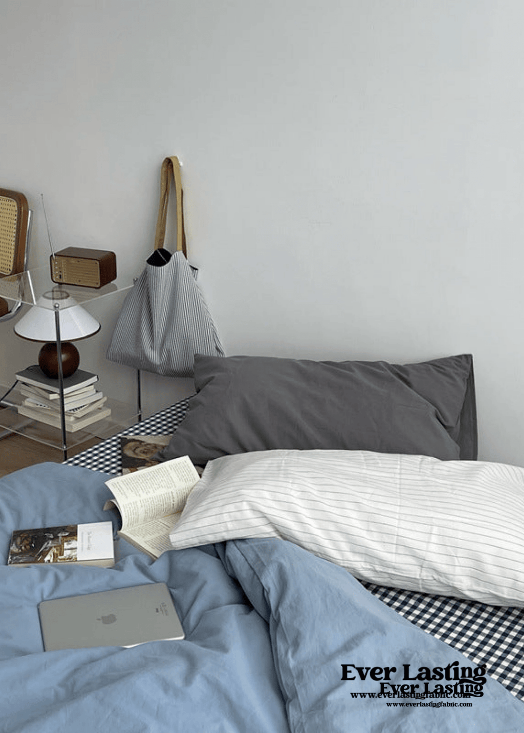 Minimal Mixed Gingham Bedding Set / White