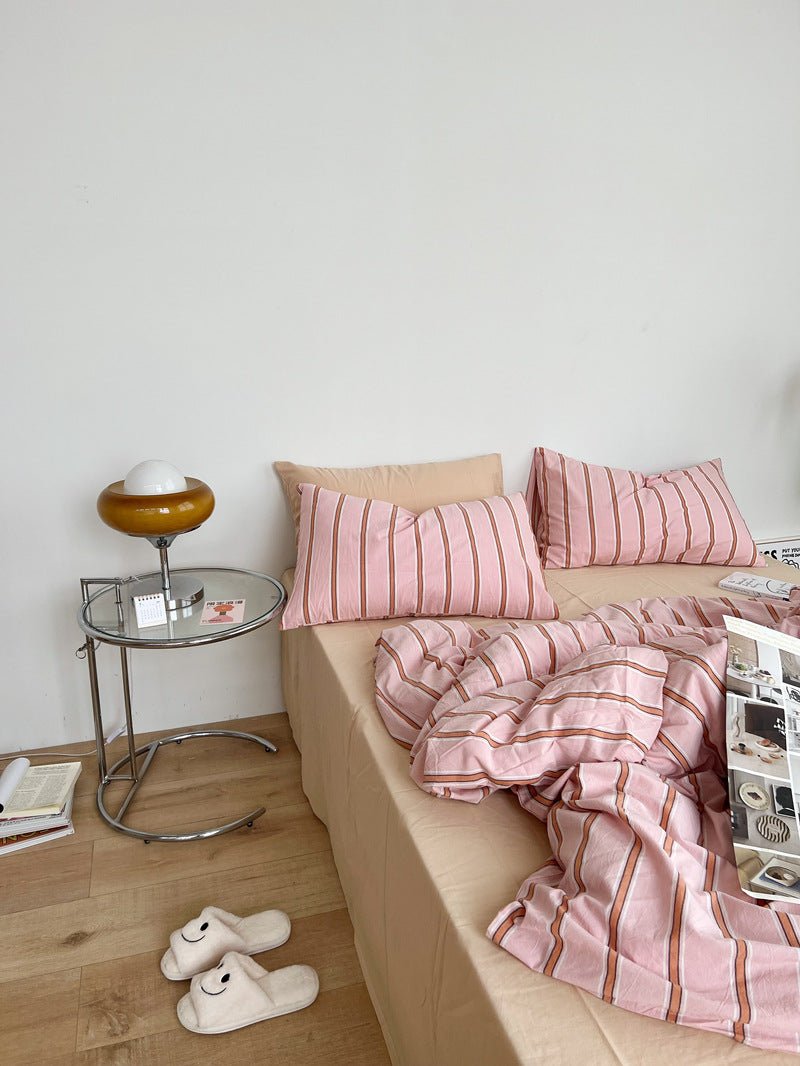 Minimal Stripe Bedding Set / Pink