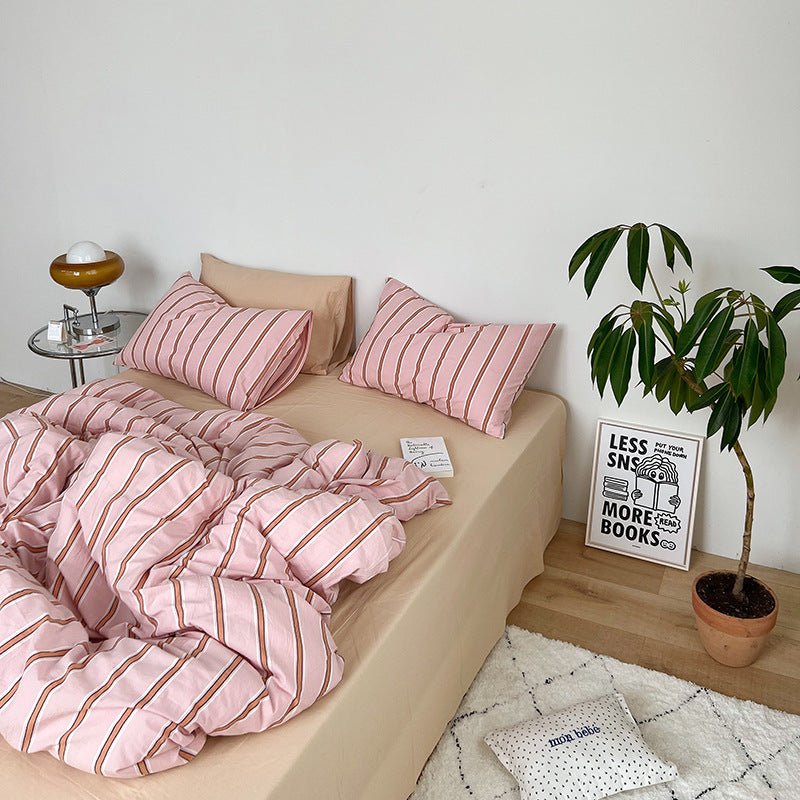 Minimal Stripe Bedding Set / Pink