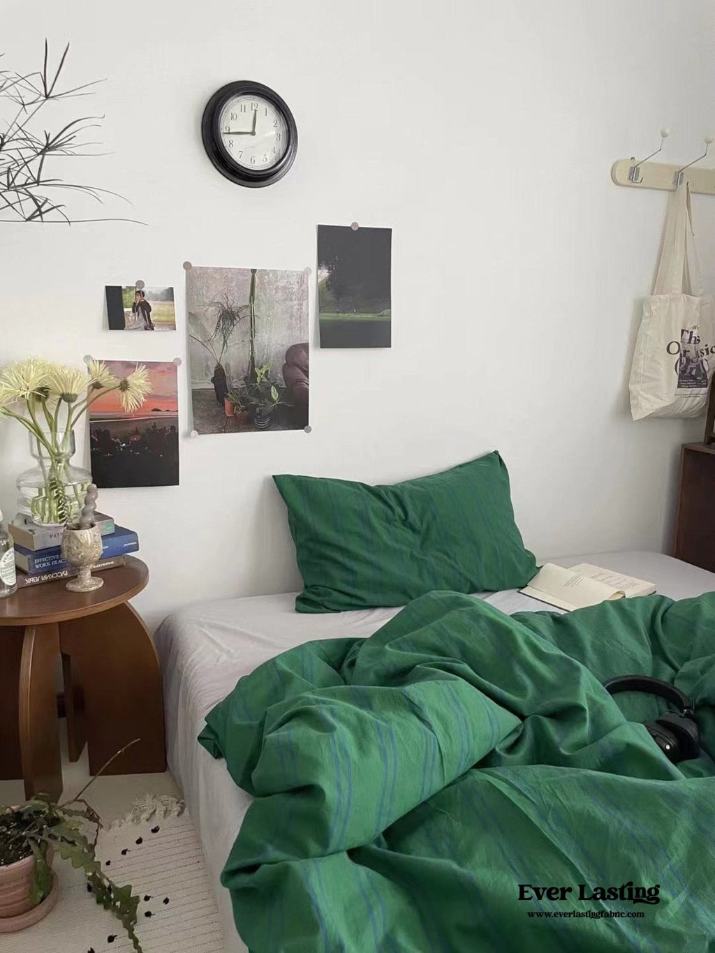 Minimal Vintage Stripe Bedding Set / Forest Green
