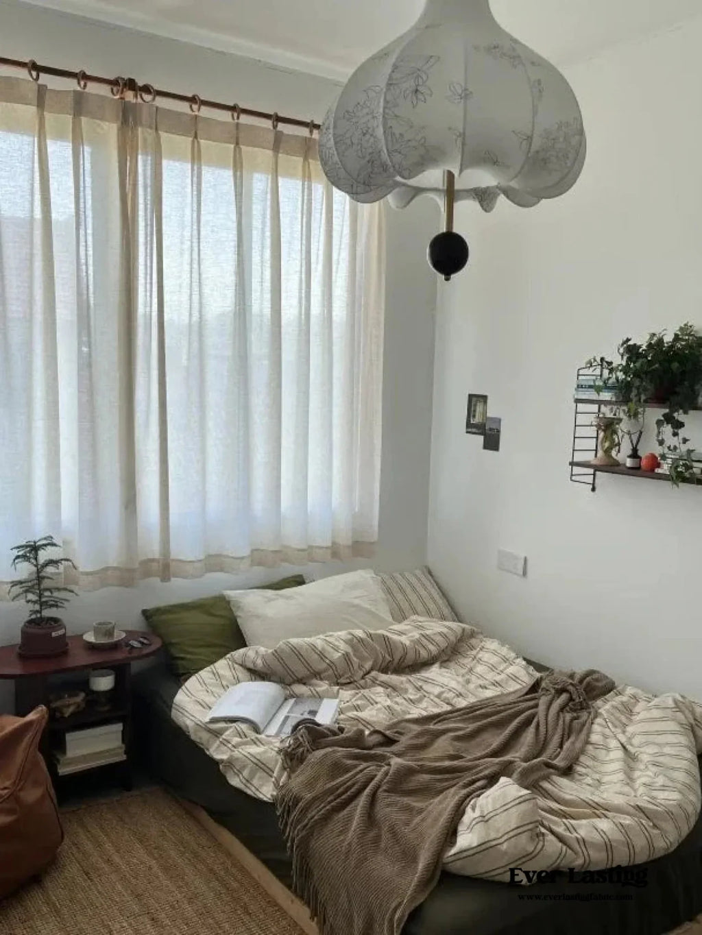 Minimal Vintage Stripe Bedding Set / Olive Green