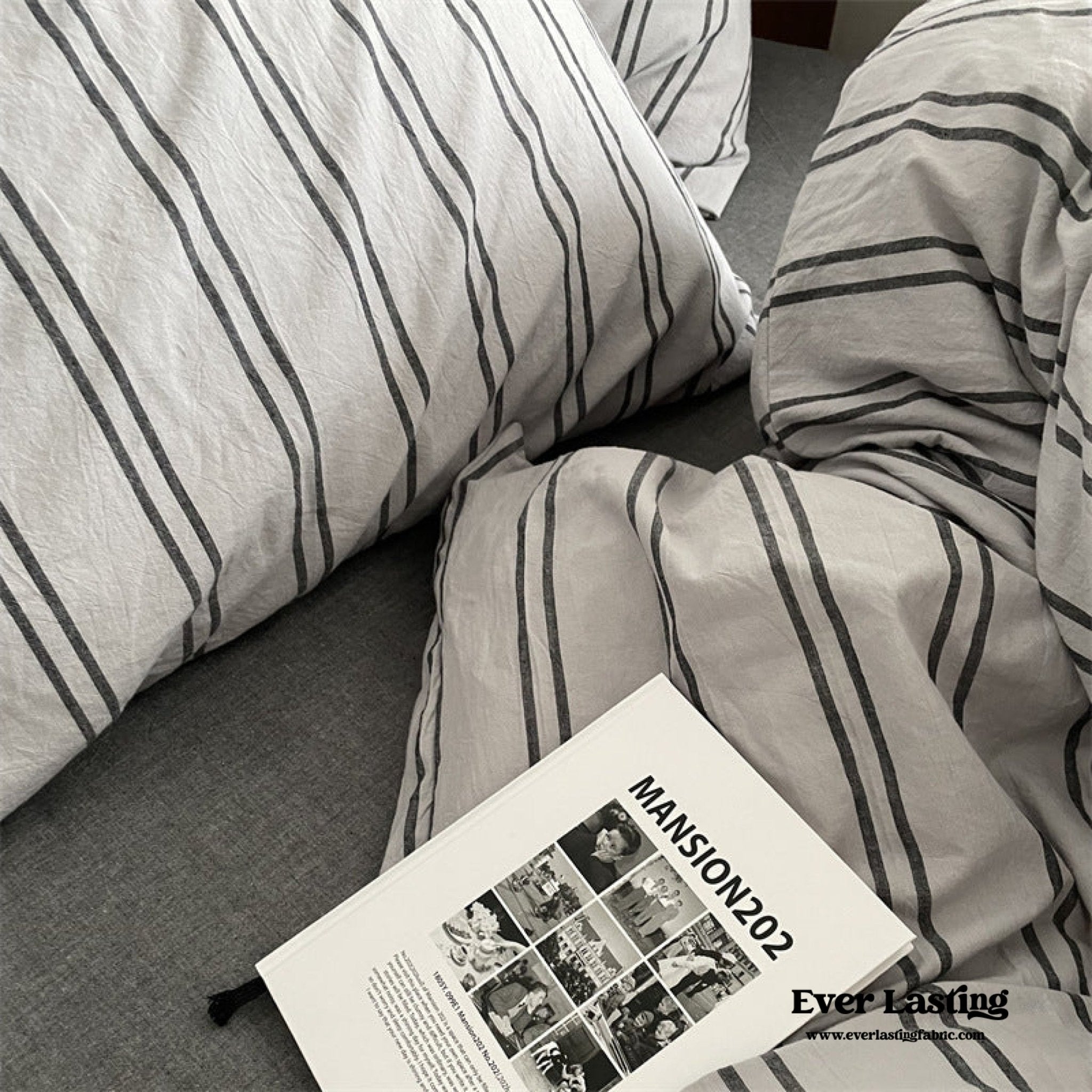 Minimal Vintage Stripe Bedding Set / Olive Green