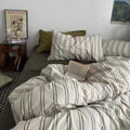 Minimal Vintage Stripe Bedding Set / Olive Green