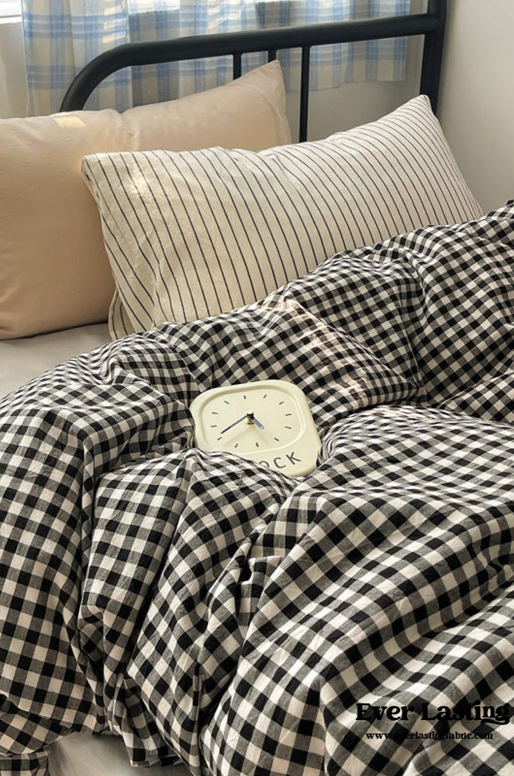 Mixed Gingham Striped Bedding Set / Black