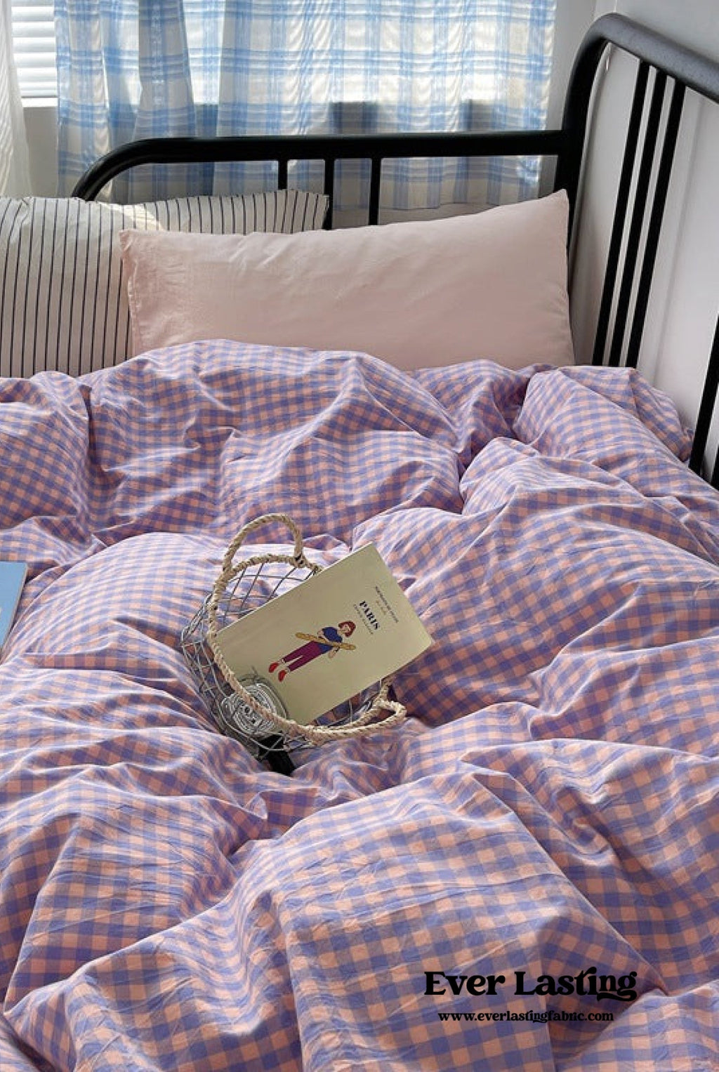 Mixed Gingham Striped Bedding Set / Black