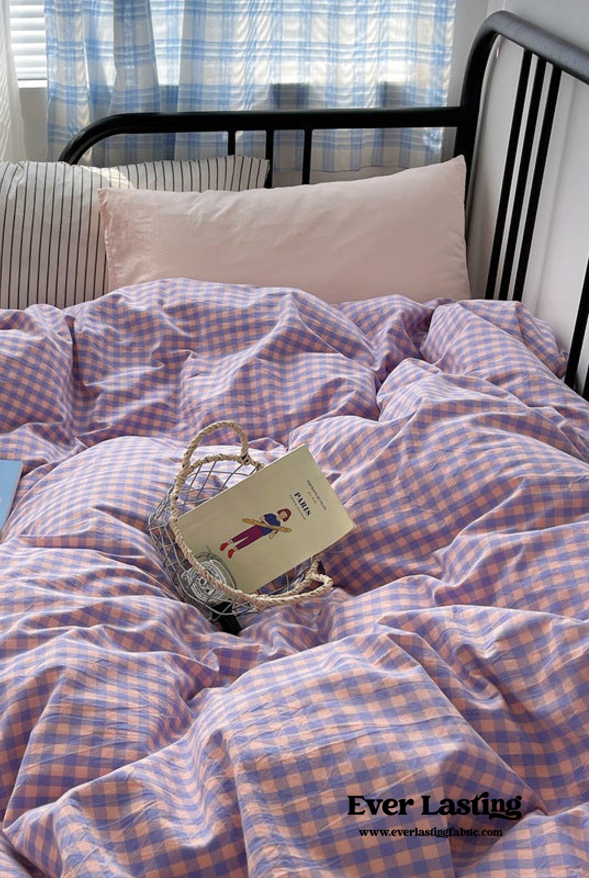 Mixed Gingham Striped Bedding Set / Black