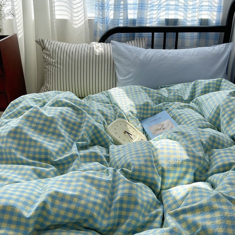 Mixed Gingham Striped Bedding Set / Black