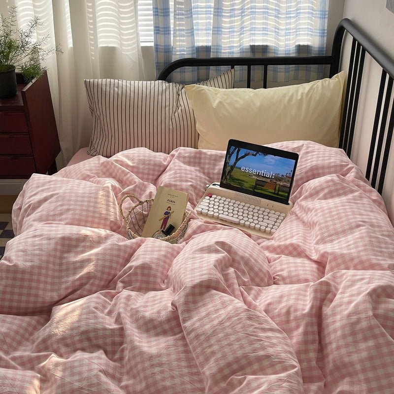 Mixed Gingham Striped Bedding Set / Black