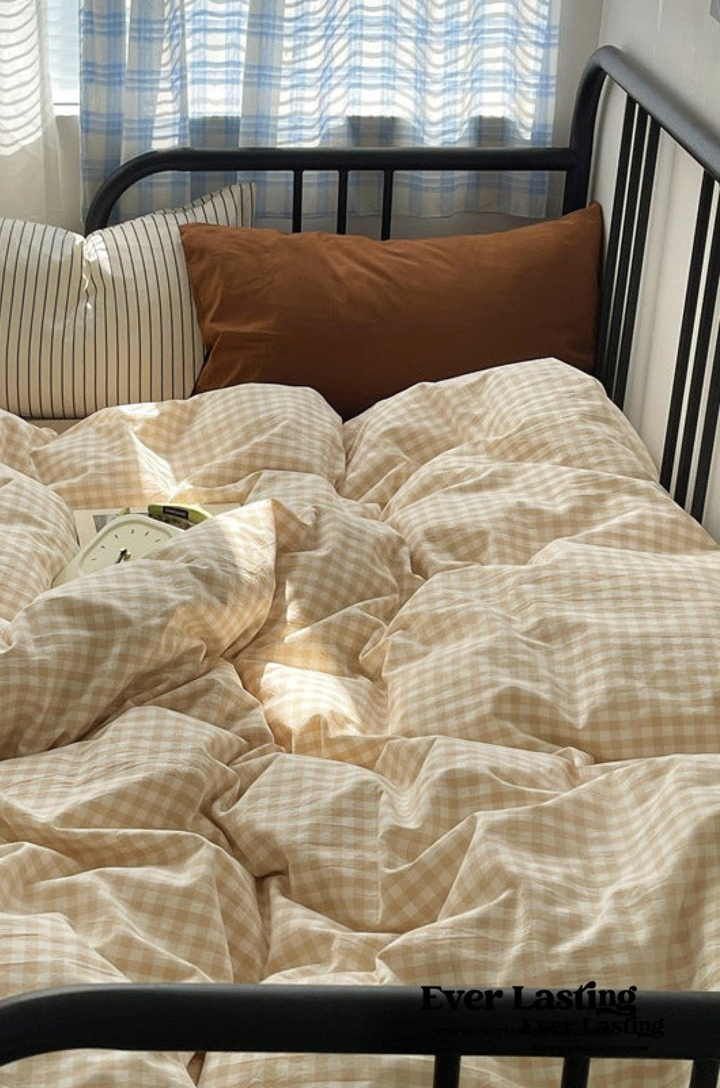 Mixed Gingham Striped Bedding Set / Blue