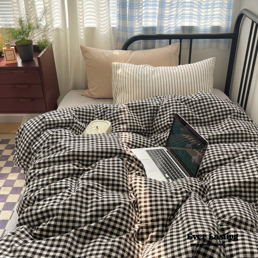 Mixed Gingham Striped Bedding Set / Blue