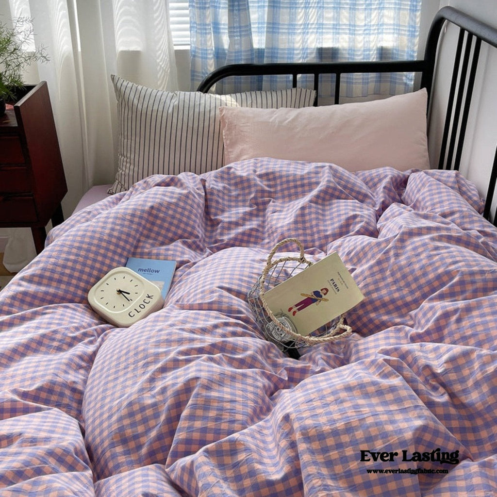 Mixed Gingham Striped Bedding Set / Blue