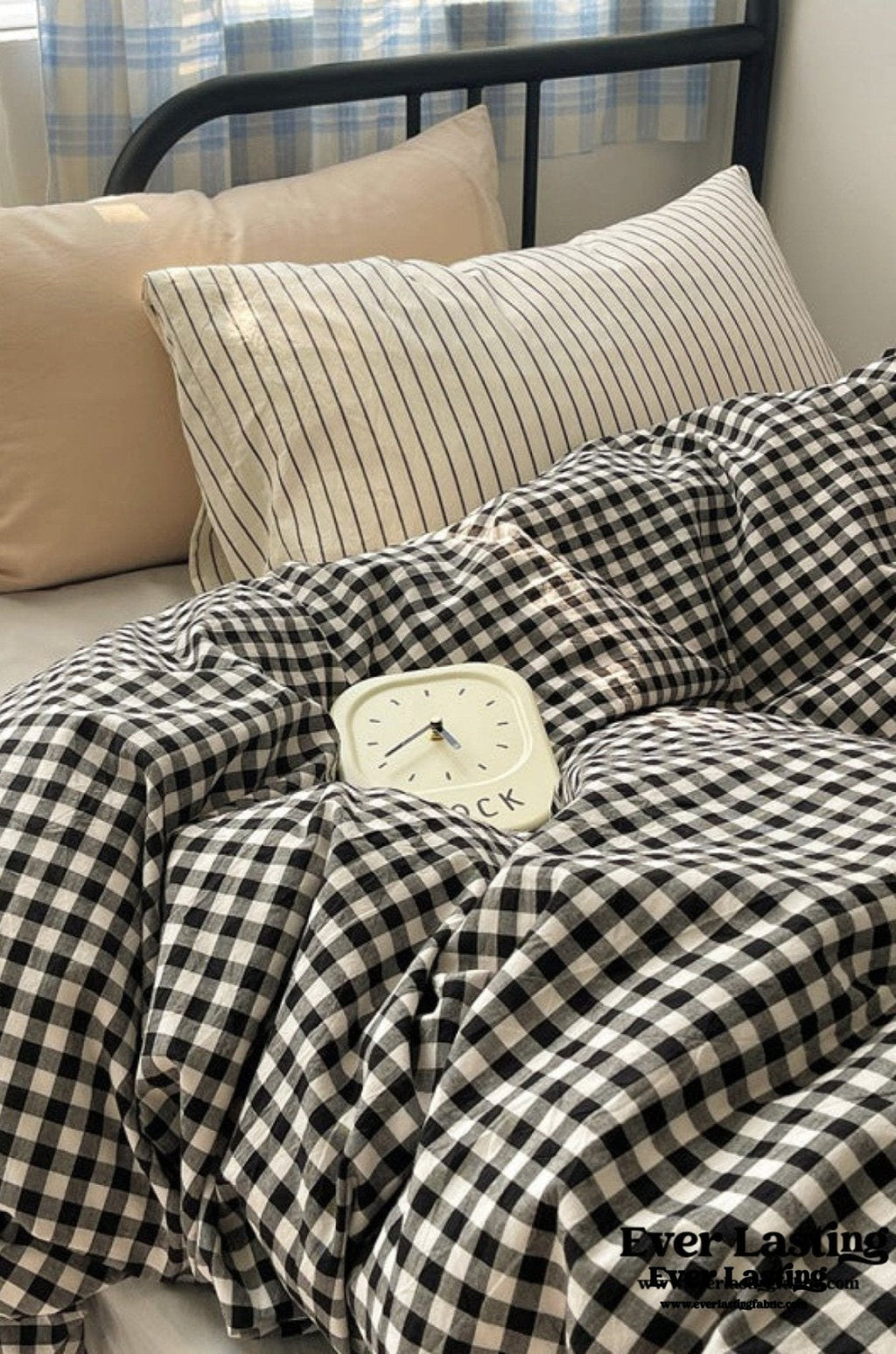 Mixed Gingham Striped Bedding Set / Blue