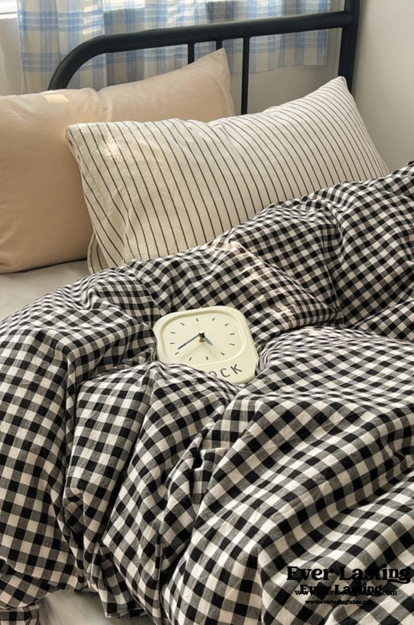 Mixed Gingham Striped Bedding Set / Blue